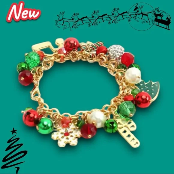 New Christmas Jingle Bells (they actually make noise) Gold Tone Charm Bracelet - Picture 4 of 6